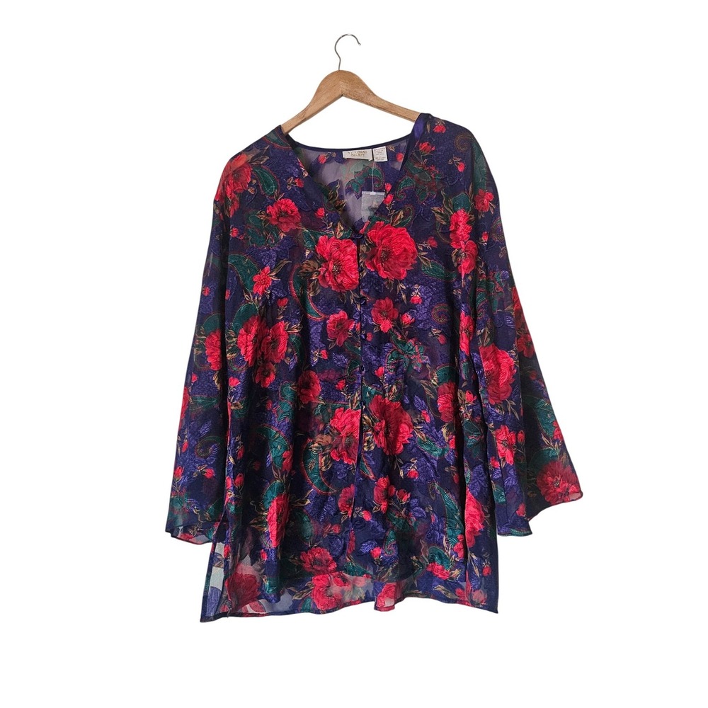 Victoria's Secret Gold Label Whimsigoth Floral Paisley Sheer Burnout Blouse L
